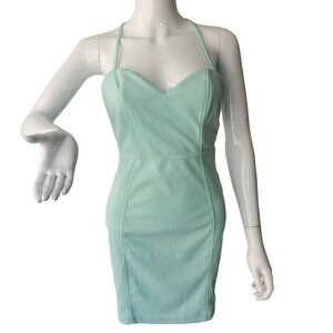 Tobi Strappy Open Back Mini Sheath Dress Green Aqua Poly Spandex Women Small NWT